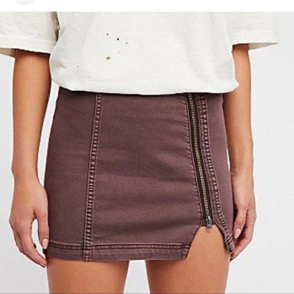 Free People Black Zip Up Denim Pencil  Mini Skirt